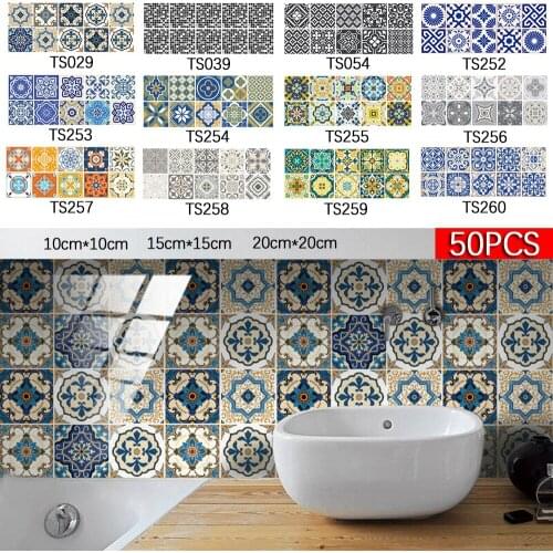 50Pcs Self-adhesive Tile Stickers for Bathroom Kitchen Decoration Removable Wall Sticker Oilproof Waterproof Sticker Decals