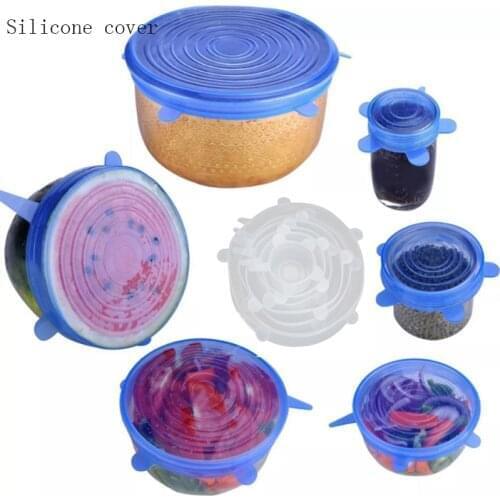 6 PCS Silicone Stretch Lids Universal Lid Silicone Bowl Pot Lid Silicone Cover Pan Cooking Food Fresh Cover Microwave Cover