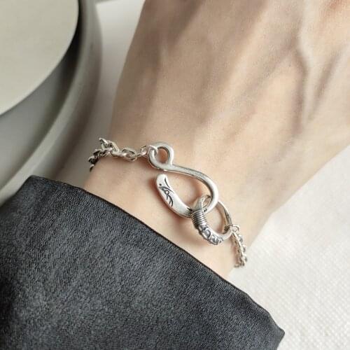 17cm Long Girls 925 Sterling Silver Retro Link Chain Toggle Eagle nose Hooks Clasp Bracelet S925 for Women Men Summer Jewelry