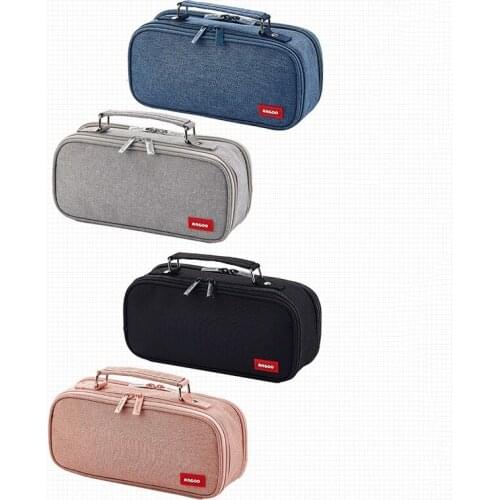 ANGOO Pencil Case Canvas Double Layer Large Capacity Kawaii School Supplies Makeup Bag Pen Box Student Stationery