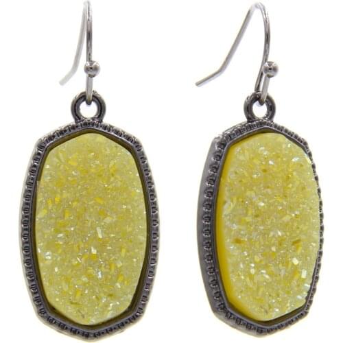 Black Metal Resin Oval Druzy Drusy Dangle Earrings Hexagon Charms Earings Brand Jewelry for Women Party Gift