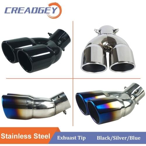 Creadgey 1PCS Car Bending Exhaust Tip Stainless Steel Universal Dual Muffler Rear Tail Pipe Nozzle Car Styling Accessories