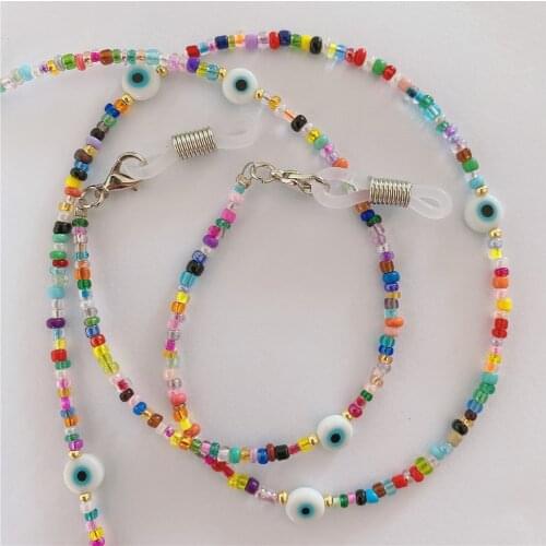 Colorful Evil Eye Link Chain Eyeglasses Hanger Neckalce Reading Glasses Sunglasses Strap Cord Holder Face Mask Neck Head Band