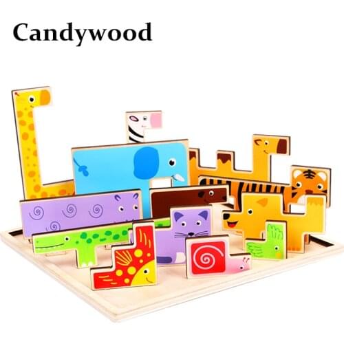 Kids 3D Puzzle Jigsaw Wooden Toys Cartoon Animals Puzzles Child Educational Toy for Children Tangram Jigsaw Board