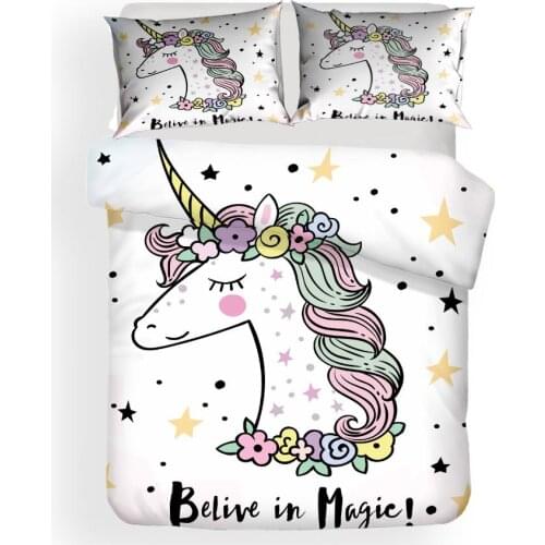 3D Home Textile Unicorn Magic Star Comforter Sets Kids Skin-friendly Bedding Set Double King Bed Duvet Cover Winter Bed Set
