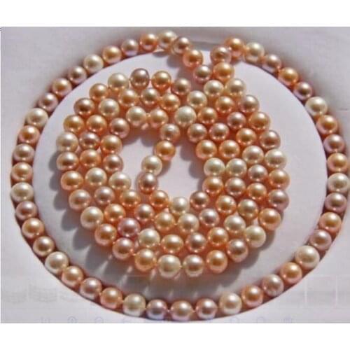 Expensive AAA7-8mm south sea round multicolor pearl necklace 48"14K Gold Clasp KKK DROP SHIPPING