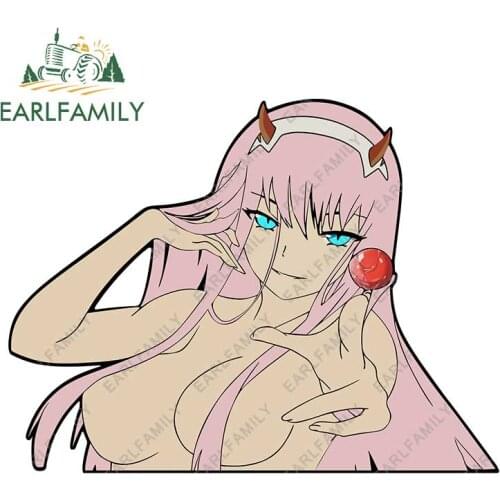 EARLFAMILY 13cm x 9.8cm DARLING in the FRANXX Sexy Zero Two Peeker Car Sticker Vinyl JDM Graffiti Peeking No Reflective Decal