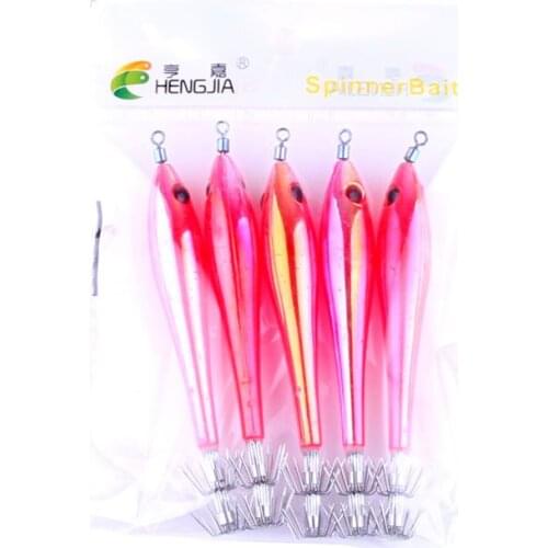 HENGJIA shrimp squid jigs hard plastic Noctilucent Fishing Lures Prawn Fishing Tackle Sea Fishing baits 5pcs 9.5cm 6g