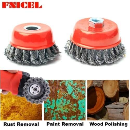 Durable Flat Cup Angle Grinder Brush Quick Rust Clean Metal Steel Wire Wheel Red Strong Paint Remove Rotary Twist Knot Deburring