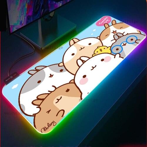 Anime Molang Kawaii Mouse Pad RGB Gaming Accessories Anti-skid Pad Gamer Laptop PC Backlit LED Keyboard Mat Anime Mouse Pad XXL