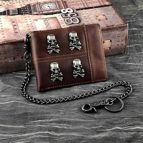 Mens Genuine Leather Wallet With Anti Lost Safety Metal Chain