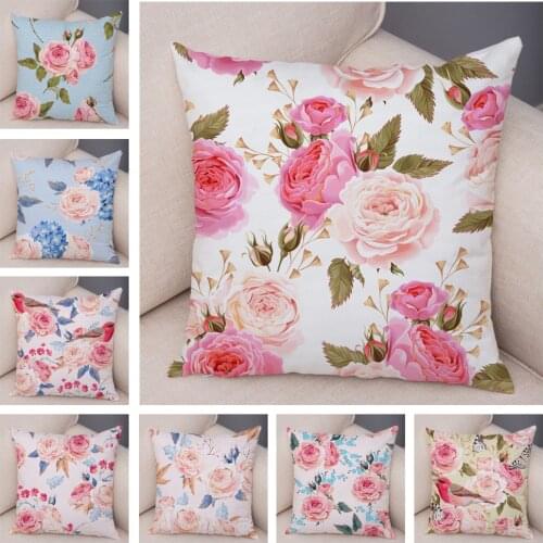Nordic Style Rose Flower and Birds Pillow Case Cushion Cover for Car Sofa Super Soft Plush Decor Flower Plant Animal Pillowcase
