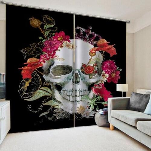 New Red Rose Mexico Skull Design Window Curtains Living Room Outdoor Fabric Drapes Curtain Home Decor Customizable