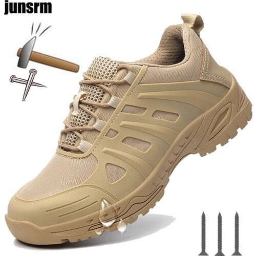 New work shoes, mens smash-proof, puncture-proof safety shoes, breathable steel head, upper waterproof, protective solid shoes