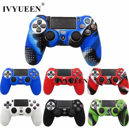 IVYUEEN Anti-slip Silicone Case Skin for PlayStation 4 PS4 Pro Slim Controller Cover with Thumb Stick Grips Caps for Dualshock 4
