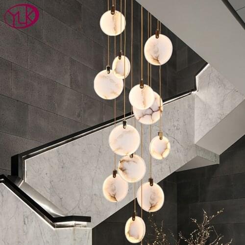 Modern staircase marble chandelier luxury lobby hallway hanging light fixture living room decoration long led stone lamps