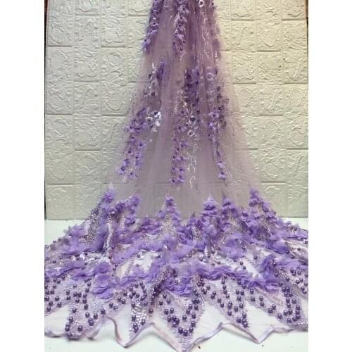 Lilac 3D Lace Fabric with Beads and Stones High Quality African Tulle Lace Fabric 2020 Guipure Nigerian Lace Fabrics ZX31921