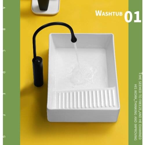 Nordic White Above Counter Basin Ceramic Square Bathroom Art Washbasin Shampoo Sinks Hand Painted Porcelain Sinks With washboard