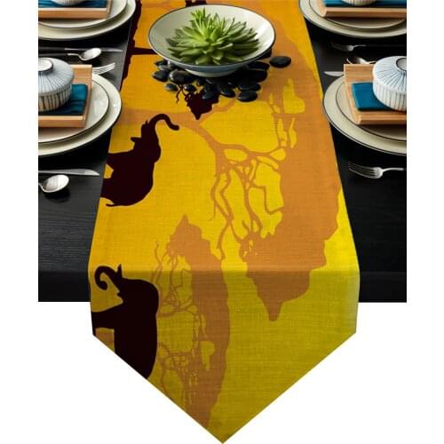 Elephant Forest Jungle African Nature Table Runner Table Flag Home Party Decorative Tablecloth Table Runners