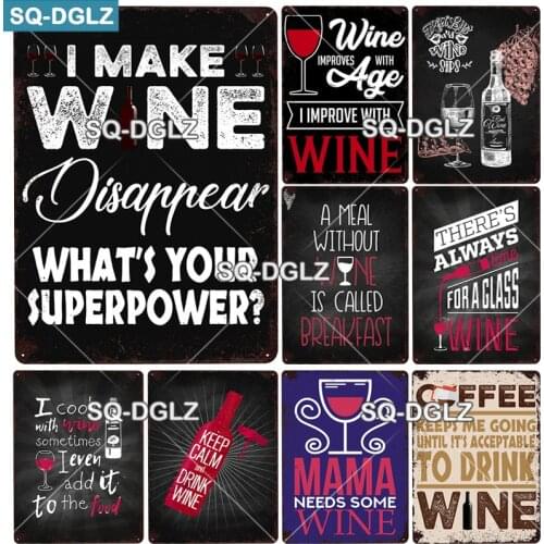 [SQ-DGLZ] WINE Metal Sign Vintage Tin Sign Bar Wall Decor Metal Crafts Home Decor Painting Plaques Art Poster Custom