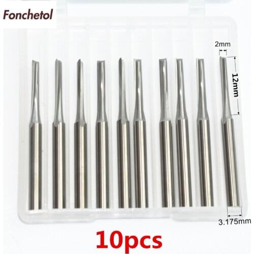 3.175mm*2.0mm*12mm-10pcs CNC solid carbide End Mill,tungsten woodworking insert router bit,2 Flutes Straight cutter,MDF,wood