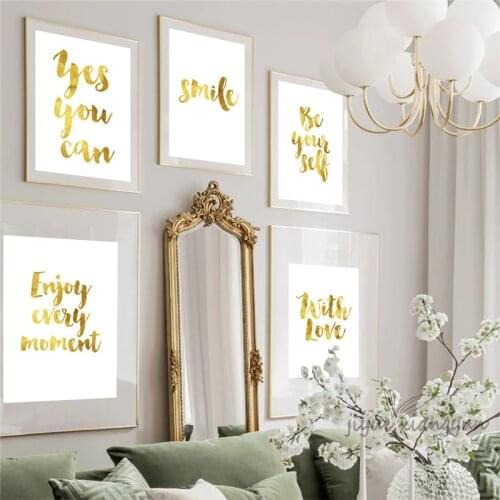 Inspirational Speech Picture Wall Poster Modern Canvas Print Painting Minimalist English Gold Quote Art Photo Living Room Decor