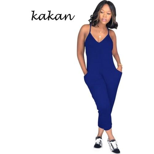 Kakan summer new womens tight jumpsuit casual jumpsuit nine pants black gray blue white jumpsuit