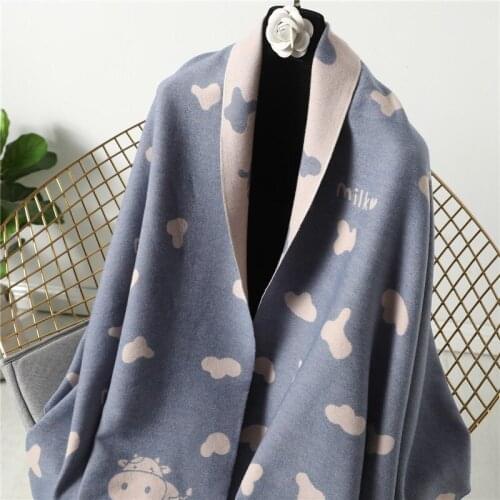 2020European tassel thick scarf womens cartoon printing fashion warm and sunscreen shawl imitation cashmere autumn Winter Scarf