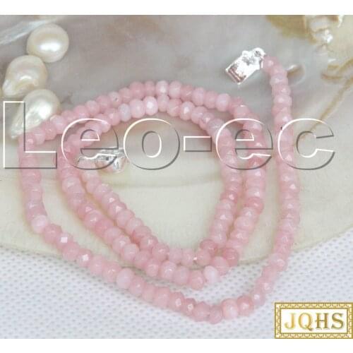 18" 2X4mm Faceted Rondelle pink rhodochrosite Gems Beads necklace 925s clasp v1737