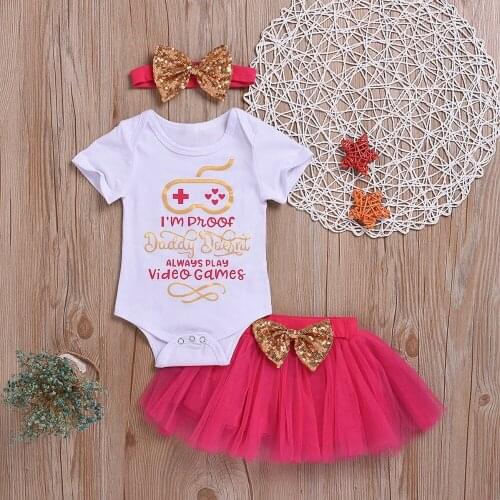 0-24M Infant Toddler Kids Girls Letter Print Romper + Tutu Skirt + Bowknot Baby Outfits Clothing 3pcs/set Baby Girls Cute Dress