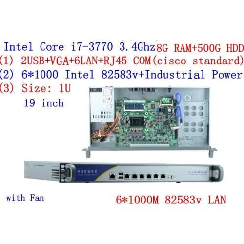 6*1000M Broadband VPN Router 1U Firewall Server 6*Gigabit lan Intel Core I7 3770 3.4G 8G RAM 500G HDD Mikrotik PFSense ROS etc