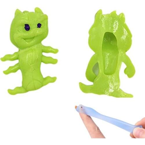 Free ship cute children prize Flying jam monster Stretchy sticky rubber wall finger shot animal toy kids Party favors toys gifts