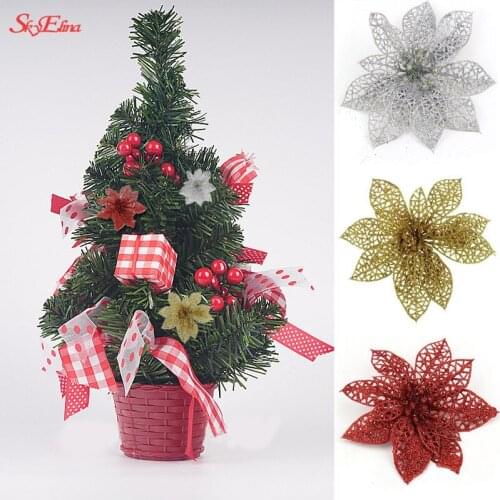 Big Flower Head DIY Christmas Decoration Glitter Artificial Flower Christmas Tree Ornament New Year Decor Navidad 2020 5z