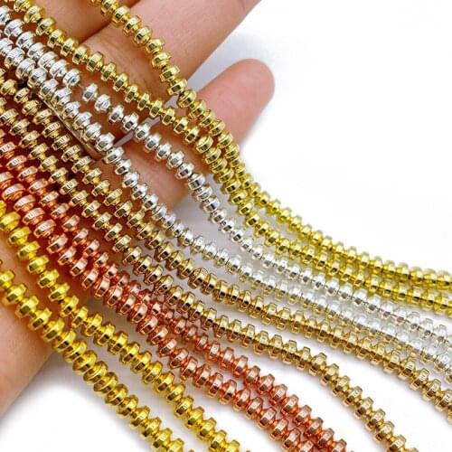 Flat Round 4mm Hematite Natural Stone Rose Gold Silvers Flying Saucer Spacers Beads For Jewelry Making DIY Bracelet Accessories