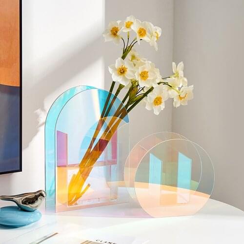 Nordic Colorful Transparent Acrylic Flower Vase INS Style Home Decor Dried Flower for Decoration Shop Design Wedding Party Decor