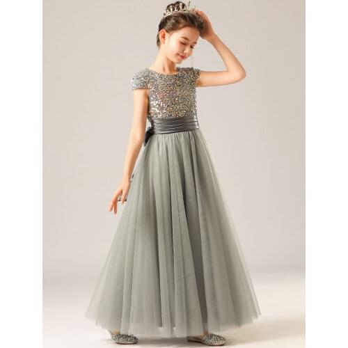 Girls sequined dress Childrens cello dress Girls Birthday Dress Piano Costume Girl host dress mid long sleeve evening dress