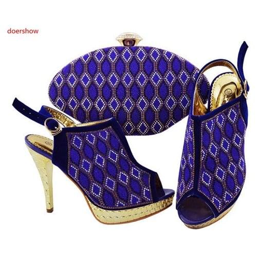 Doershow lady Shoe and Bag Set New Women Shoes and Bag Set In Italy blue Color Italian Shoes with Matching Bags Set ! HWD1-12