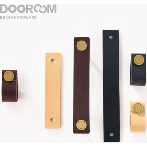 Dooroom Tough First Layer Real Cow Leather Furniture Handles Modern Simple American Pulls Drawer Cabinet Door Nordic Knobs