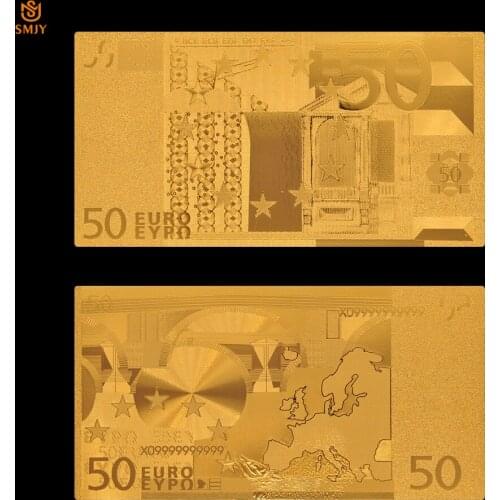 Euro Gold Banknote Colored 50 Euro Gold Plated Euro Bills Paper Money Plated 24k Gold Value Collection