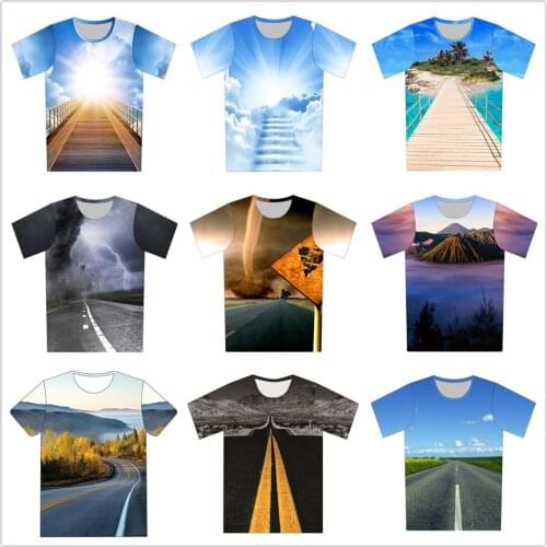 Summer Men Women Creative Road Mountain Volcano Storm Funny Print T-Shirt Boy Girl Casual Tshirt Teen Children Birthday Clothes