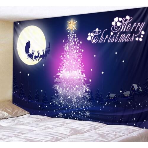 Christmas moose flying Christmas Tapestry Bedroom Living Room Wall Hanging Tapestry Home Decor Xmas Mat for Christmas New Year
