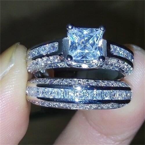 Hot-Selling New Arrival Ring Inlaid Zircon White Diamond Blue Diamond Ring Set