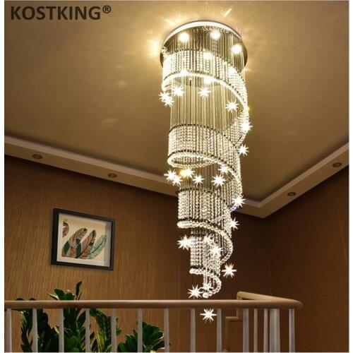 Modern Crystal LED Ceiling Chandelier Long Spiral Staircase Hallway Restaurant Hanging Lamp Meteor Star Light Fixtures