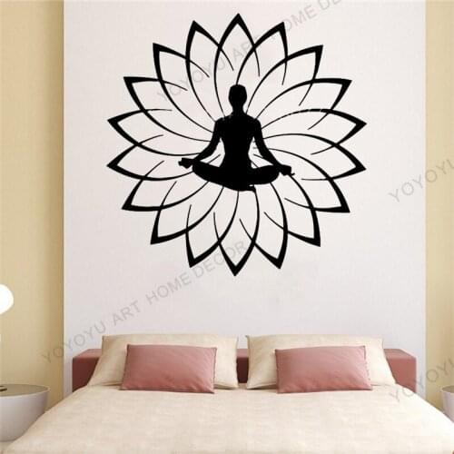 India Yoga Buddha Wall Decal Lotus Decals Mandala Vinyl Sticker Art Home Decor Living Room Bedroom Window Wallpaper Murals rb495