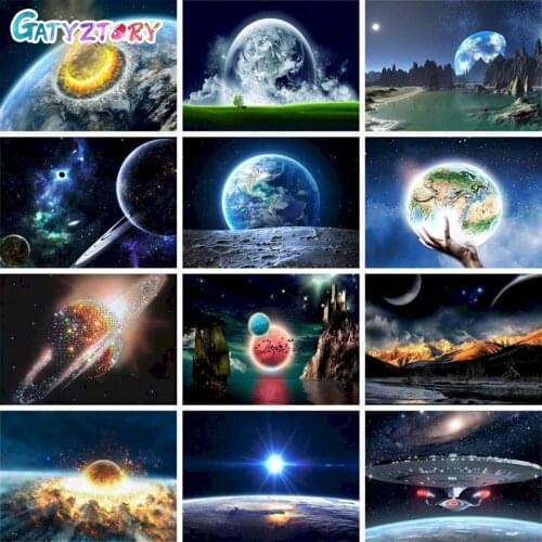 GATYZTORY 60x75cm Frame Space Painting By Numbers Landscape On Canvas Pictures By Numbers DIY Minimalism Style Home Decoration