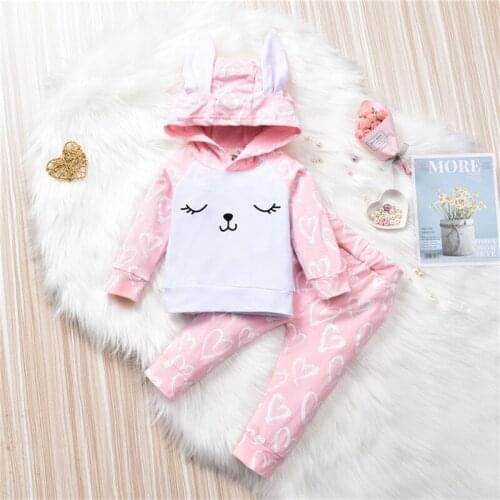 0-24M Newborn Kid Baby Girl Clothes set Long Sleeve Hooded Rabbit Top Pants suit Elegant Cute Sweet Children Home wear Outfits