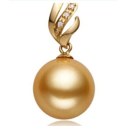 Beautiful natural Huge AAA 16mm Golden South Sea Shell Pearl Pendant Nceklacer 35