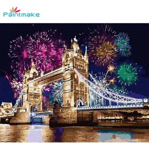 Paintmake Landscape DIY Paint By Numbers Bridge Fireworks Oil Painting On Canvas Home decoration Paintings Adult Kids