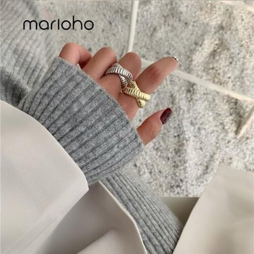 Marioho Fashion Metal Cross Ring Snake Bone Chain Weaved Ring Double Layered Twisted Crossed Geometric Rings For Women Jewelry