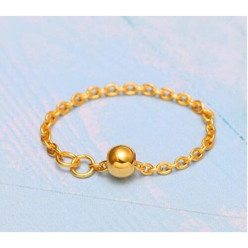 Fashion Real 24K Yellow Gold Ring Ball Link Ring 0.76g US size 7
